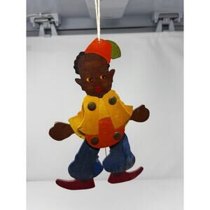 Vintage Wooden Jointed Boy Ornament / Hanging Folk Art Decoration